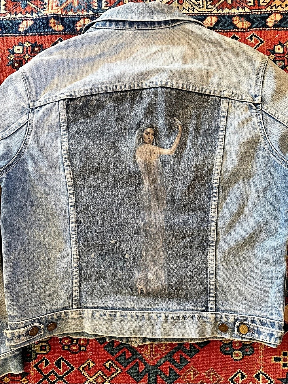 OOAK Vintage 1980’s GWG Odessey Denim Trucker Jacket Stevie Nicks FAN Painted